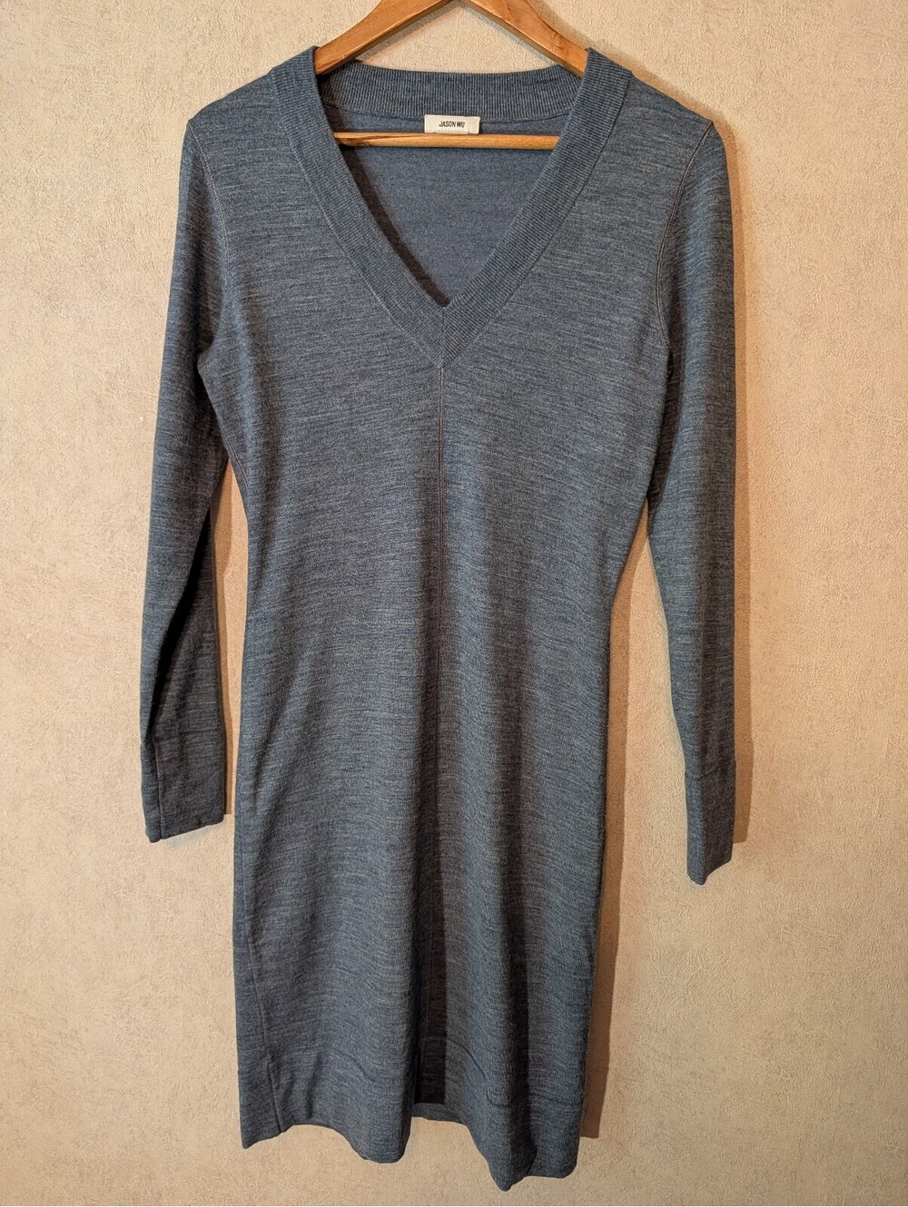 JASON WU gray merino wool long sleeve V-neck sweater dress sz S